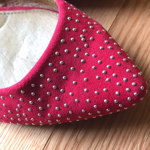 Aldo Red Suede Silver Studded Pointy Toe Flats | Size 8.5 - Picture 8 of 12